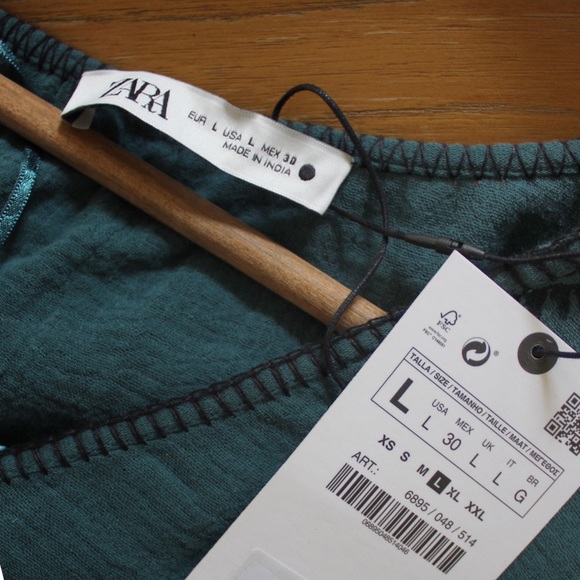 Zara NWT Green Printed Loose Fitting Long Sleeve Dress Large - Picture 14 of 14